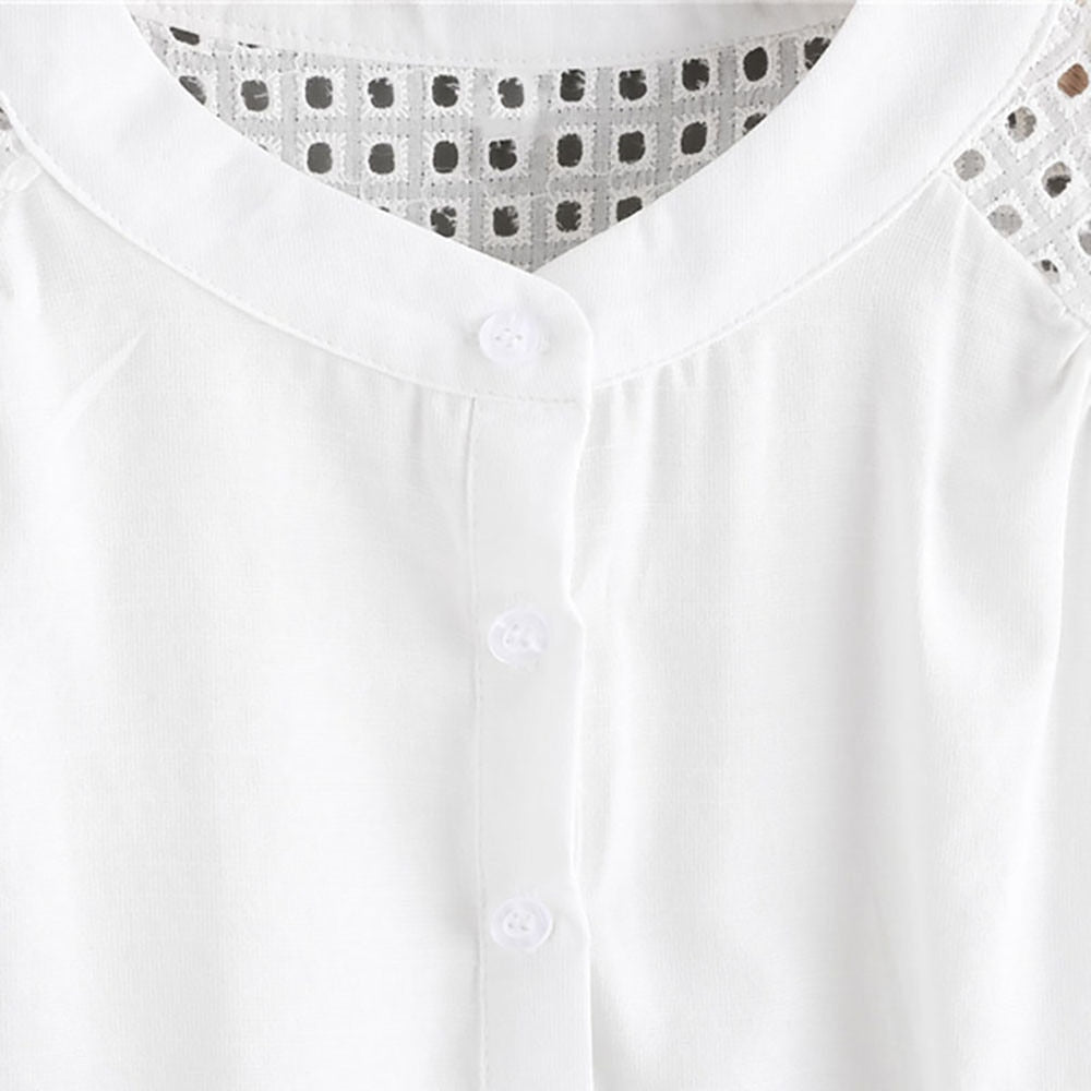 Eyelet Hollow Out Blouse Cap Sleeve