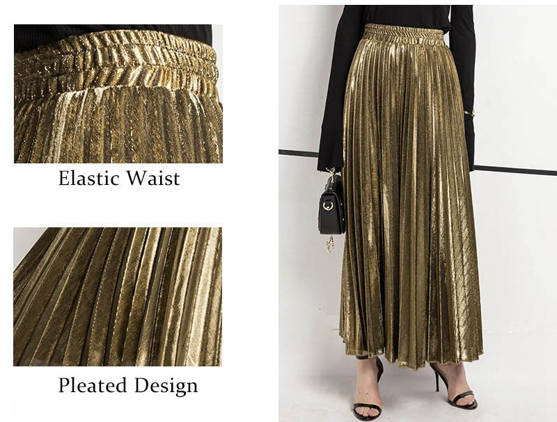 Metallic Pleated Maxi Skirt