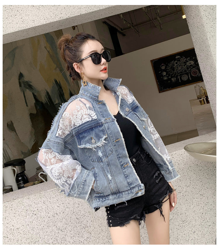 Streetwear Embroidery Lace Patchwork Denim Jacket (Plus Sizes Avail)