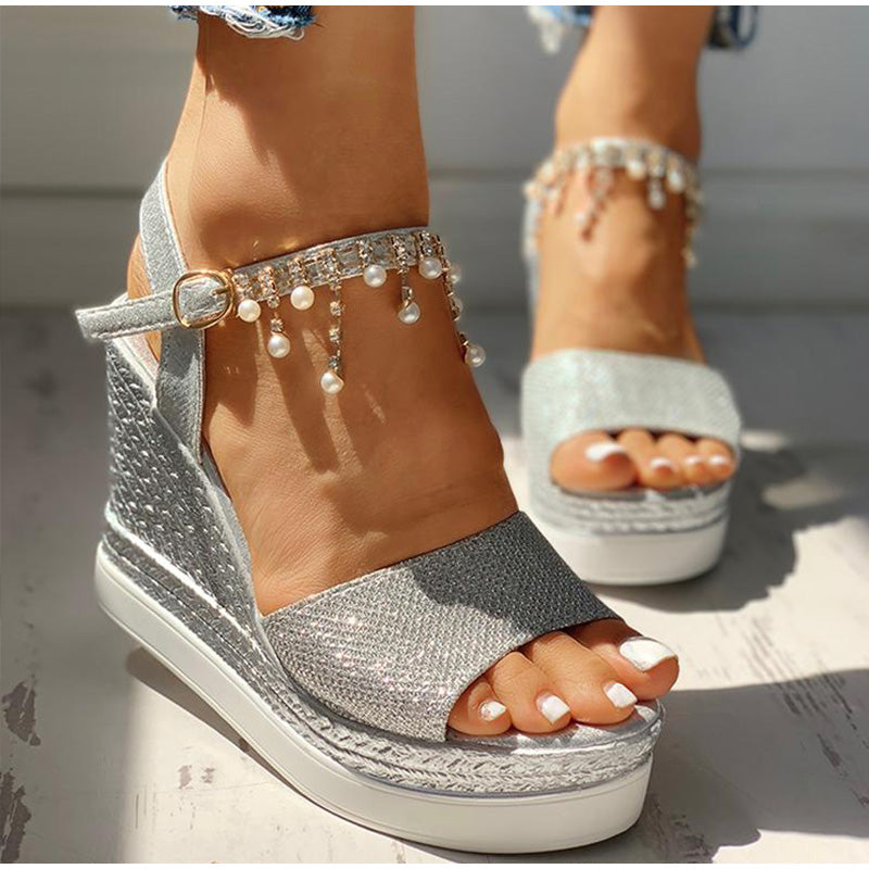 Summer Bead Studded Platform Wedges