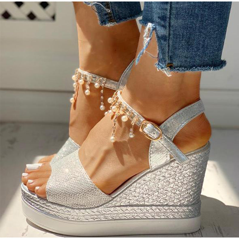 Summer Bead Studded Platform Wedges