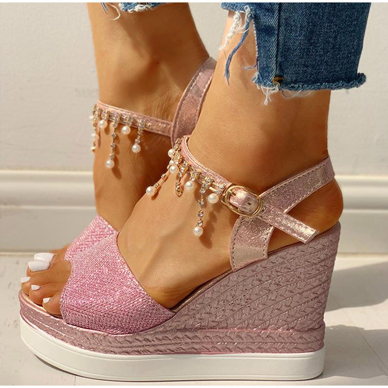 Summer Bead Studded Platform Wedges