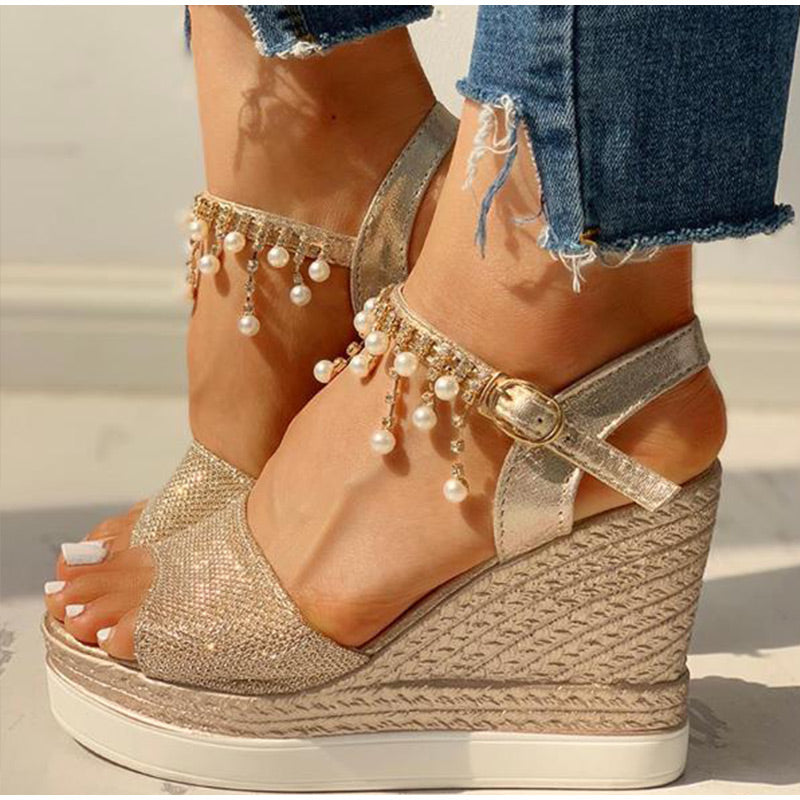 Summer Bead Studded Platform Wedges