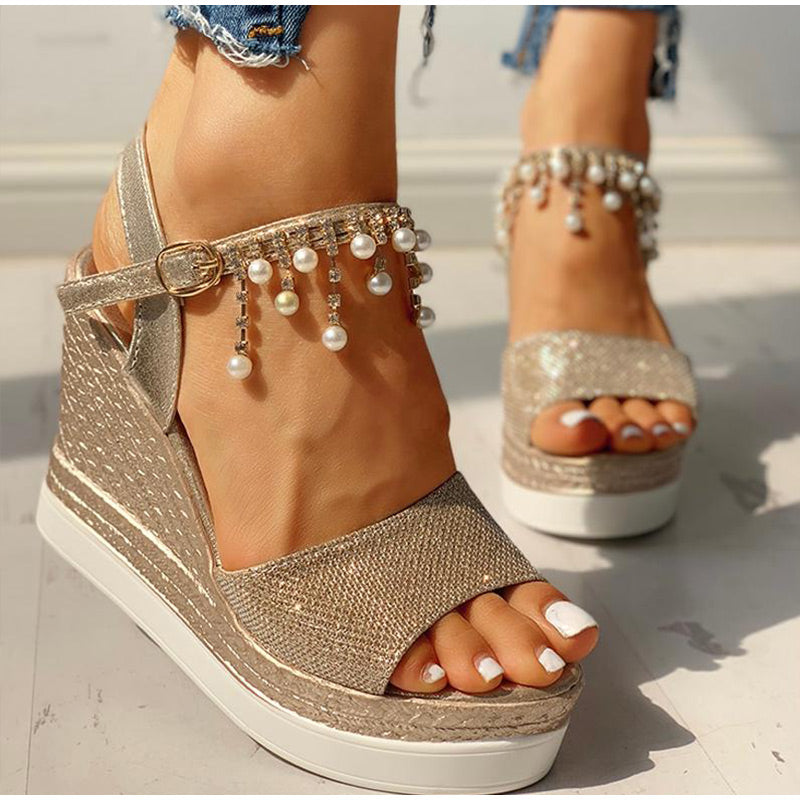 Summer Bead Studded Platform Wedges