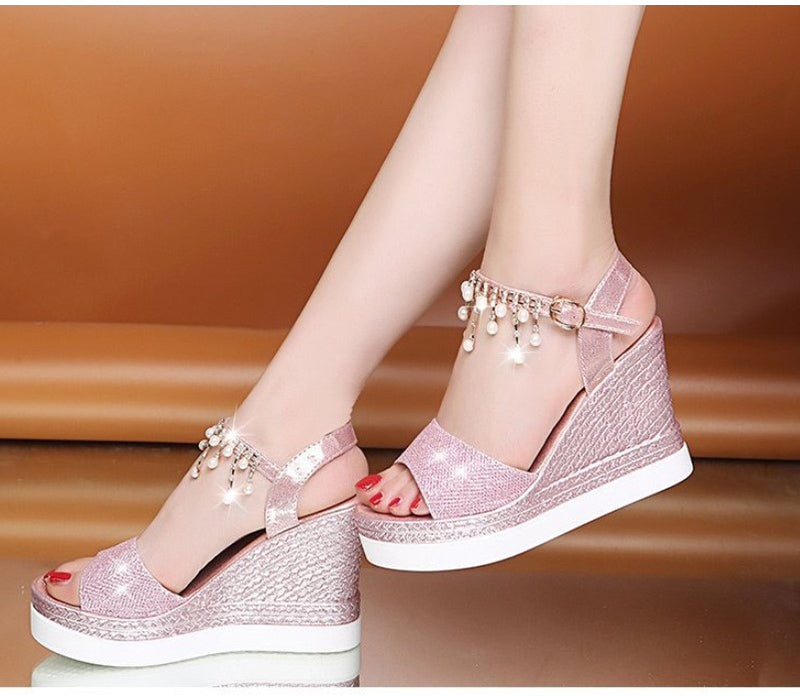 Summer Bead Studded Platform Wedges