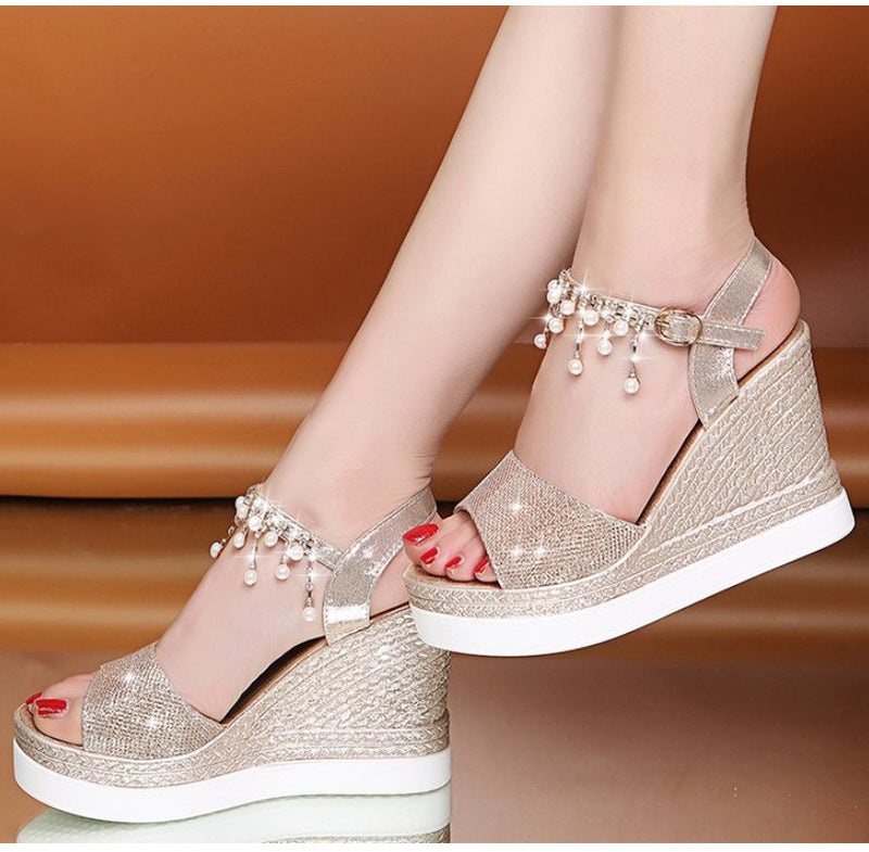 Summer Bead Studded Platform Wedges