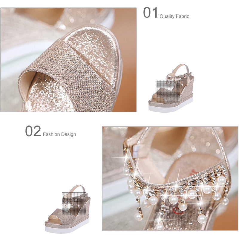 Summer Bead Studded Platform Wedges