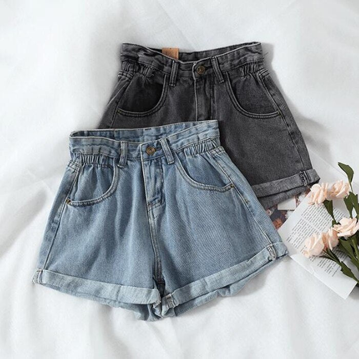 High Elastic Waist Denim Shorts