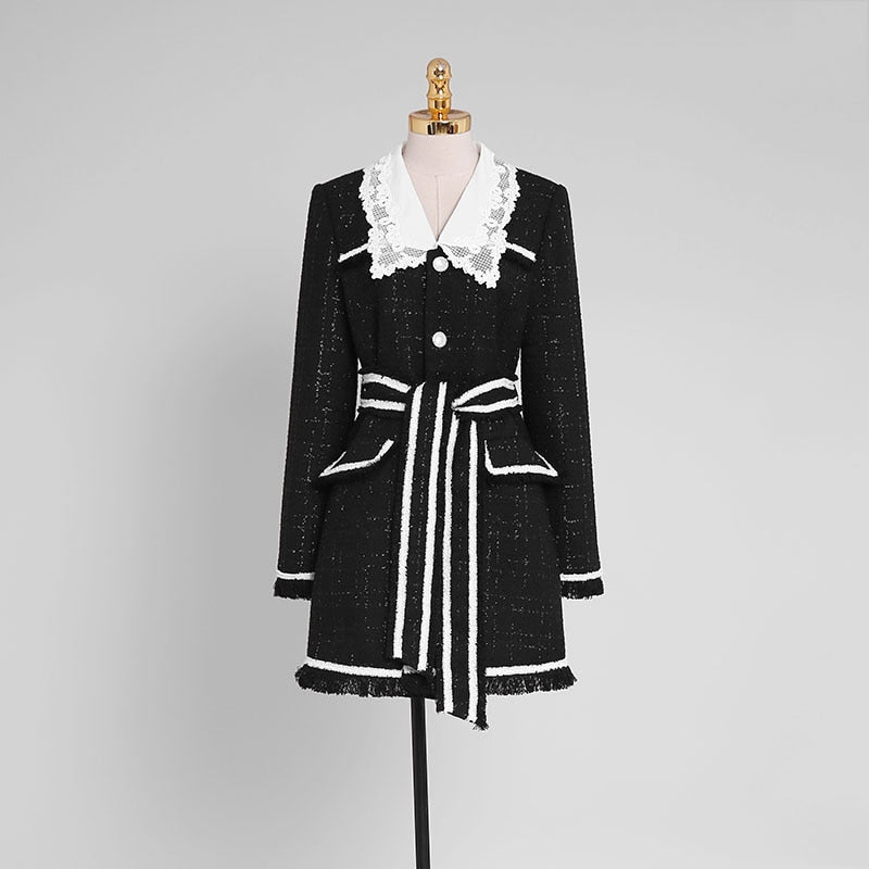 Silk Wool Lace Collar Coat