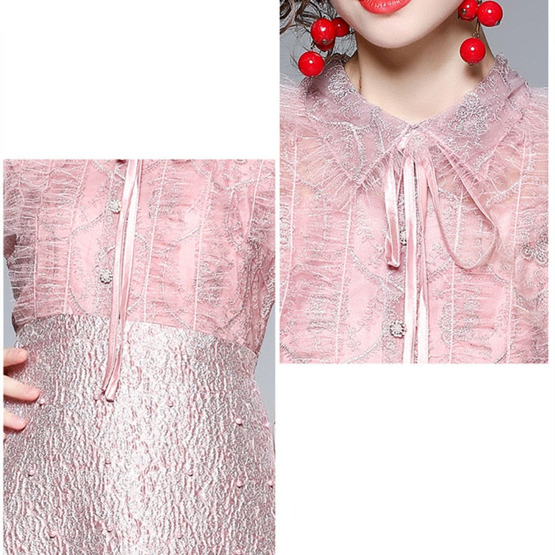 Elegant Pink Patchwork Jacquard Dress