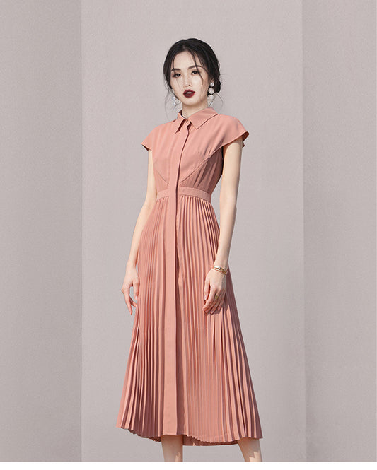 Short Sleeve Pleated Midi Dress