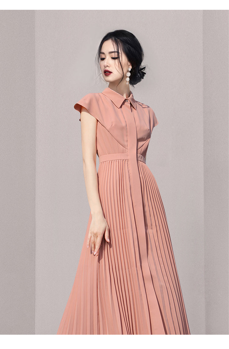 Short Sleeve Pleated Midi Dress