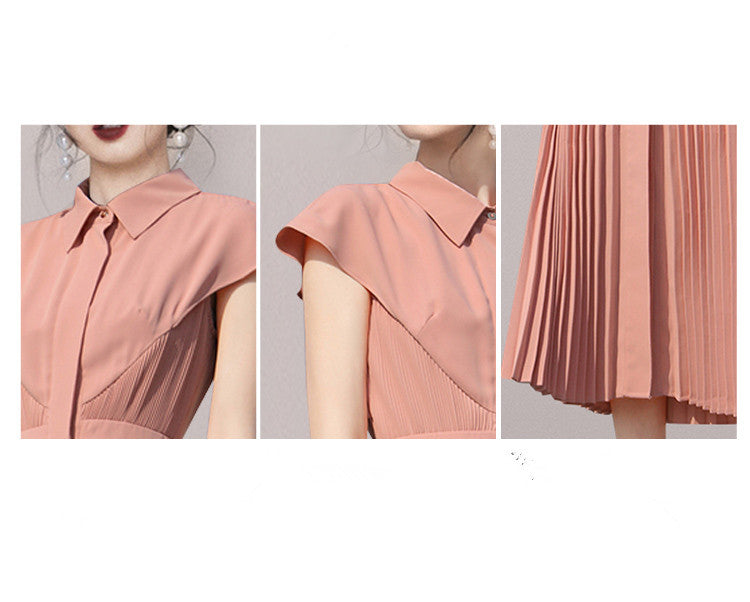 Short Sleeve Pleated Midi Dress