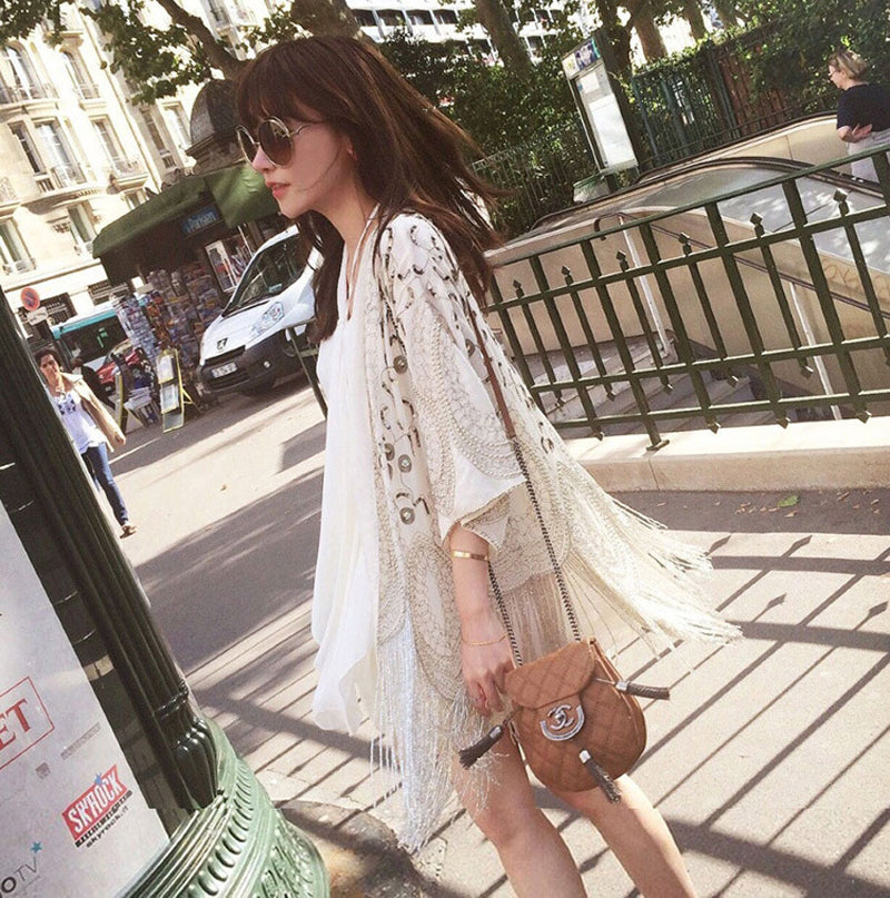 Cream-colored Chiffon Boho Handmade Blouse