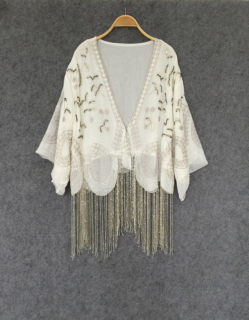 Cream-colored Chiffon Boho Handmade Blouse