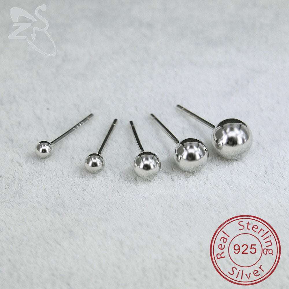 Silver Round Stud Earrings - 2.5-6mm 925 Sterling Silver